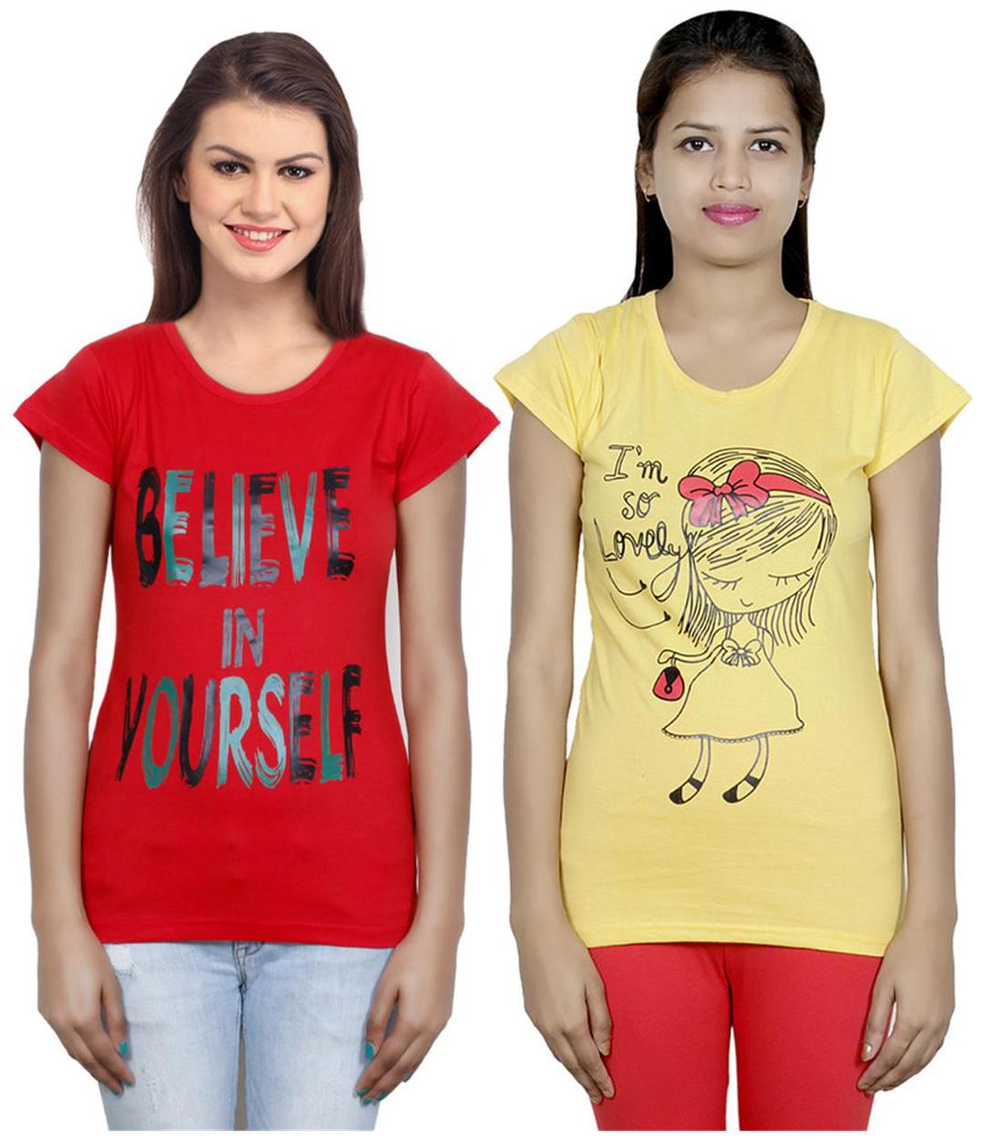 

IndiWeaves Girls Cotton T-Shirt Pack of -2