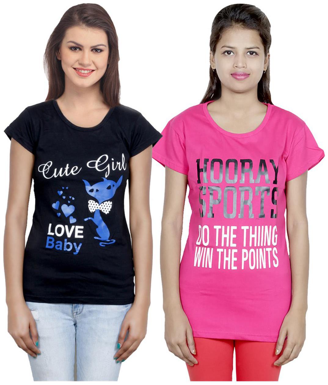 

IndiWeaves Girls Cotton T-Shirt Pack of -2