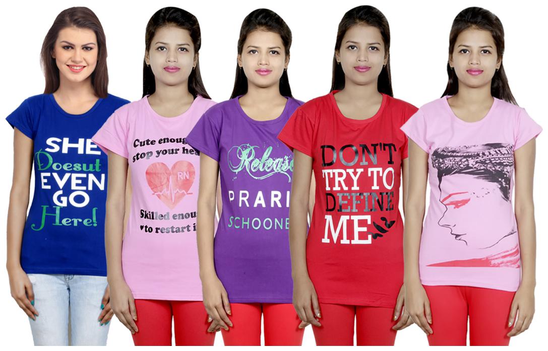 

IndiWeaves Girls Cotton T-Shirt(Pack Of 5 T-Shirt) Combo Offer