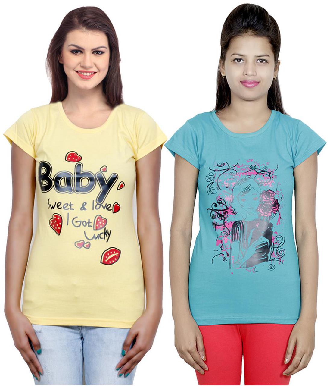 

IndiWeaves Girls Cotton T-Shirt Pack of -2