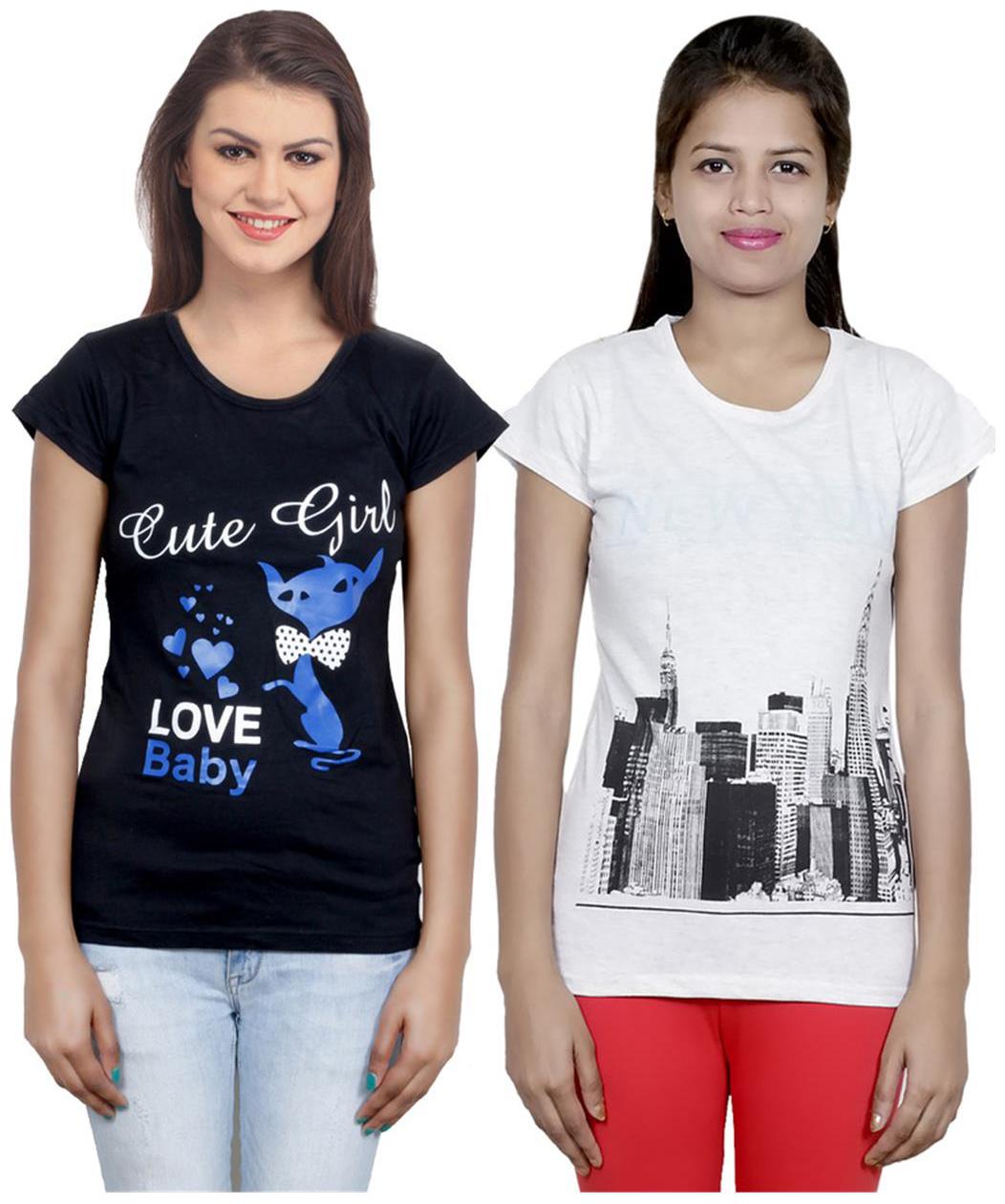 

IndiWeaves Girls Cotton T-Shirt Pack of -2