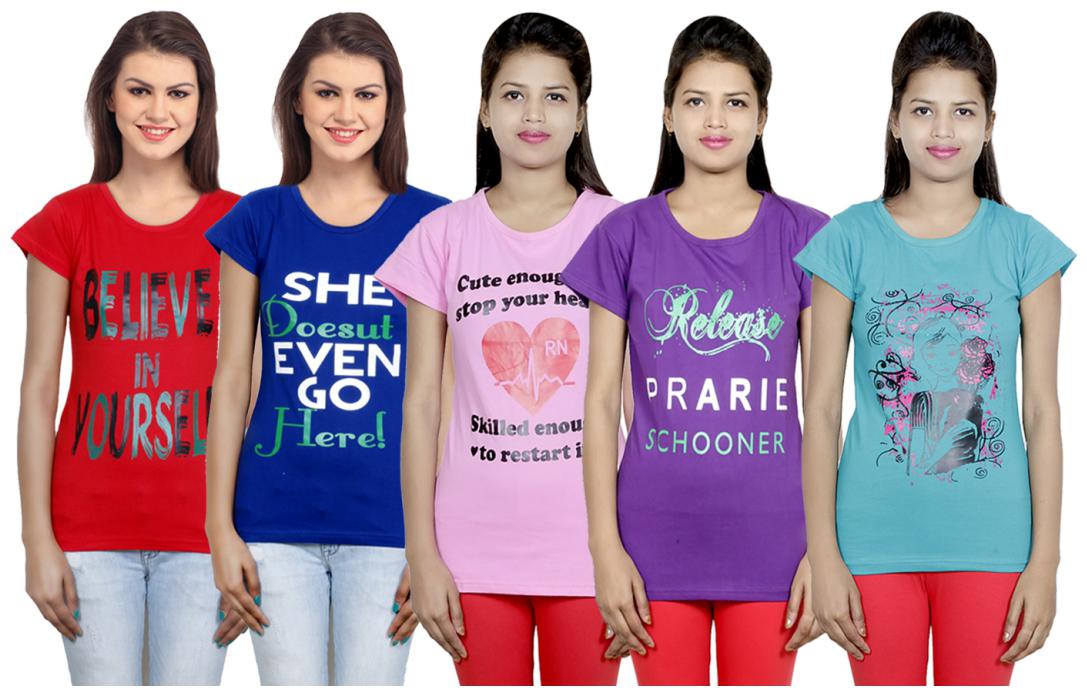 

IndiWeaves Girls Cotton T-Shirt(Pack Of 5 T-Shirt) Combo Offer