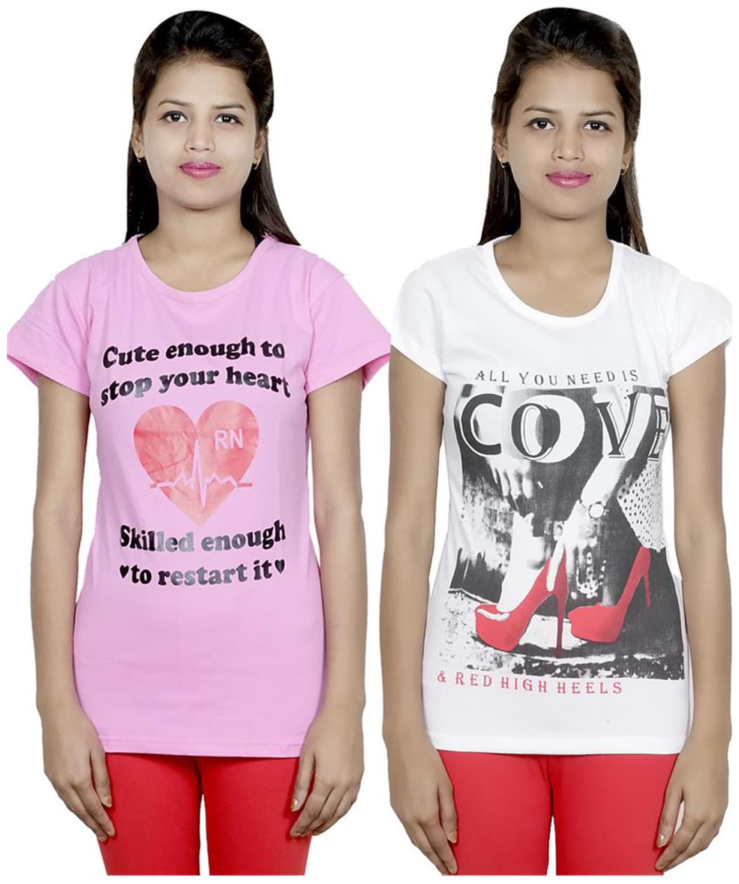 

IndiWeaves Girls Cotton T-Shirt Pack of -2