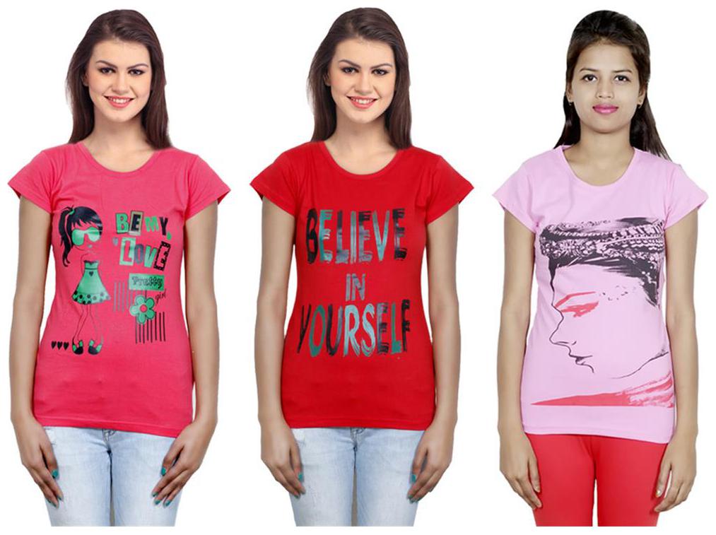 

IndiWeaves Girls Cotton T-Shirt Pack of -3