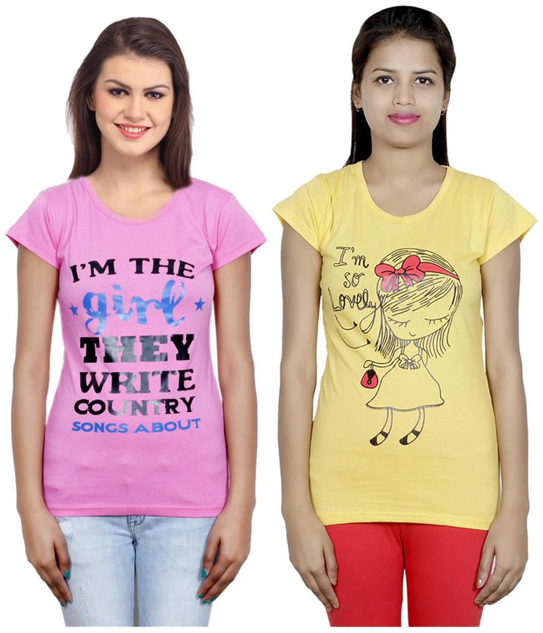 

IndiWeaves Girls Cotton T-Shirt Pack of -2