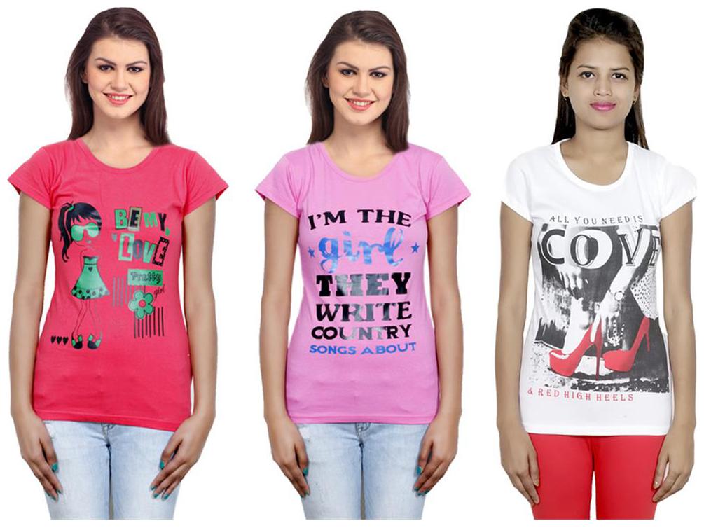 

IndiWeaves Girls Cotton T-Shirt Pack of -3