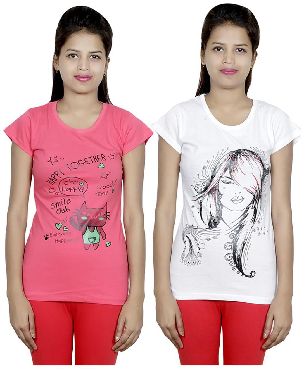 

IndiWeaves Girls Cotton T-Shirt Pack of -2