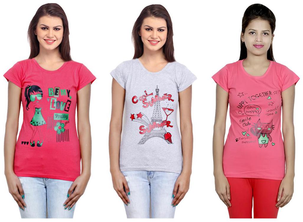 

IndiWeaves Girls Cotton T-Shirt Pack of -3