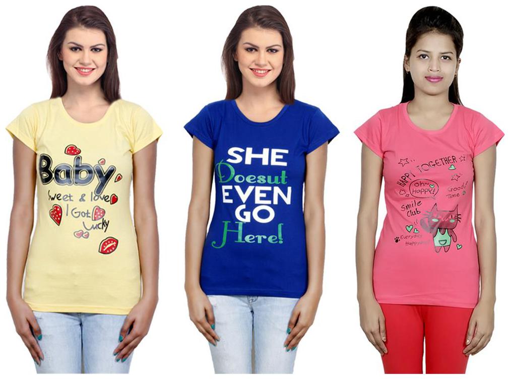 

IndiWeaves Girls Cotton T-Shirt Pack of -3