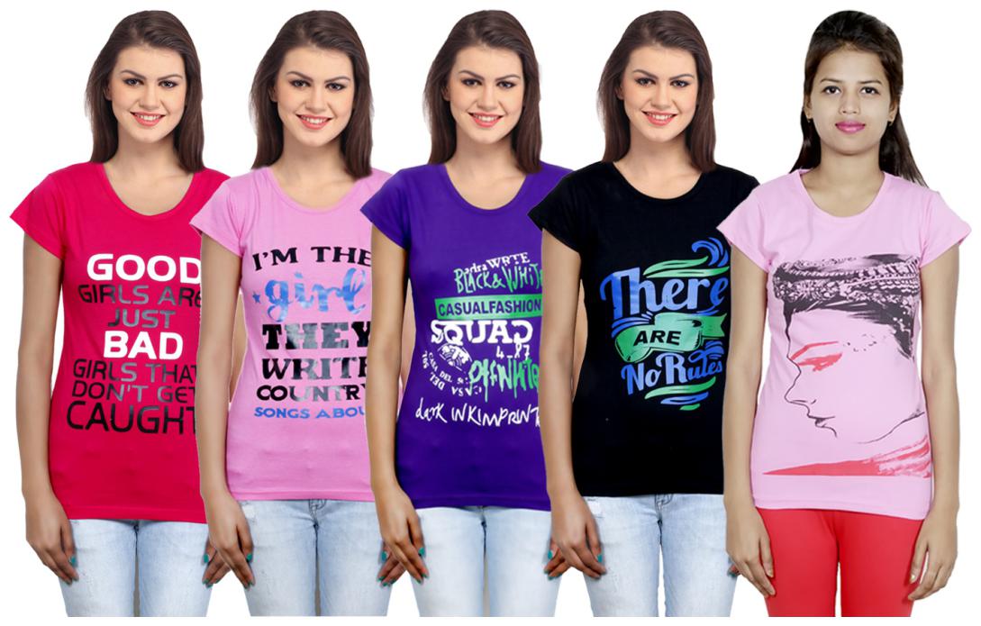 

IndiWeaves Girls Cotton T-Shirt(Pack Of 5 T-Shirt) Combo Offer