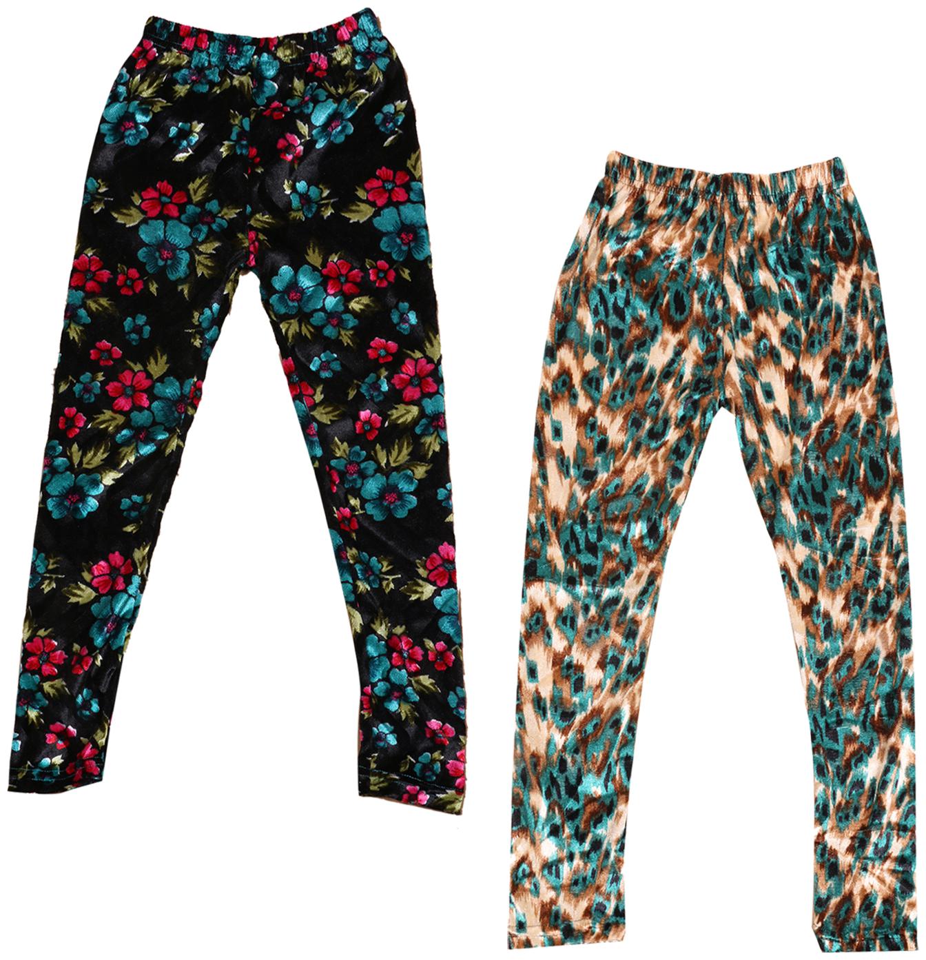 

IndiWeaves Girls Velvet Printed Leggings Pack of 2