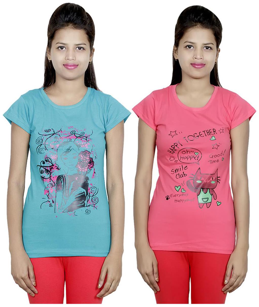

IndiWeaves Girls Cotton T-Shirt Pack of -2