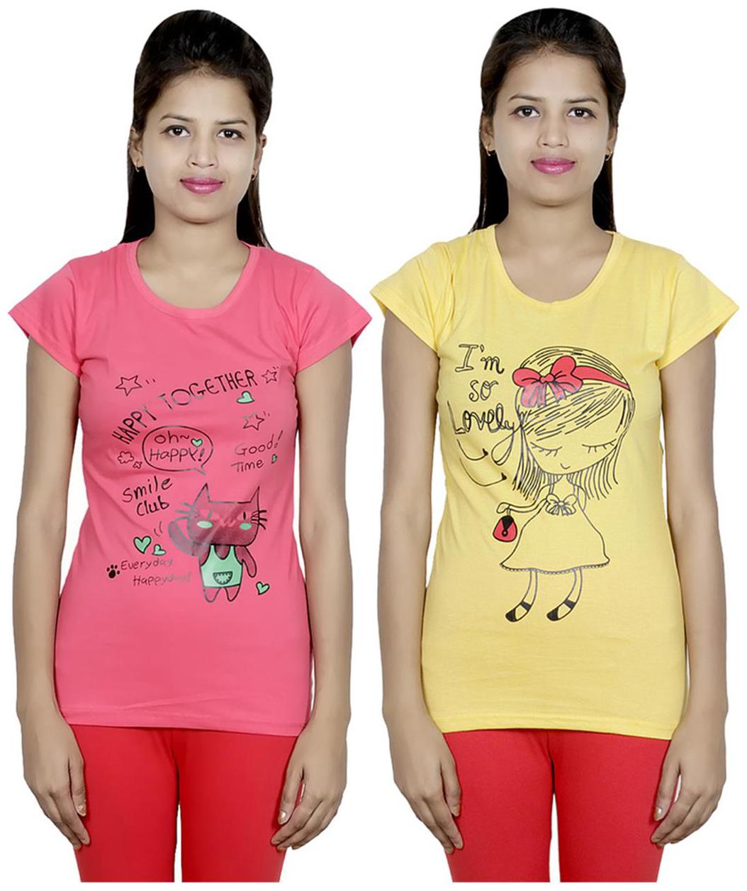

IndiWeaves Girls Cotton T-Shirt Pack of -2