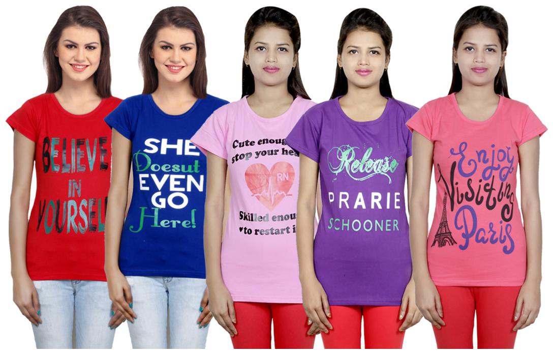 

IndiWeaves Girls Cotton T-Shirt(Pack Of 5 T-Shirt) Combo Offer