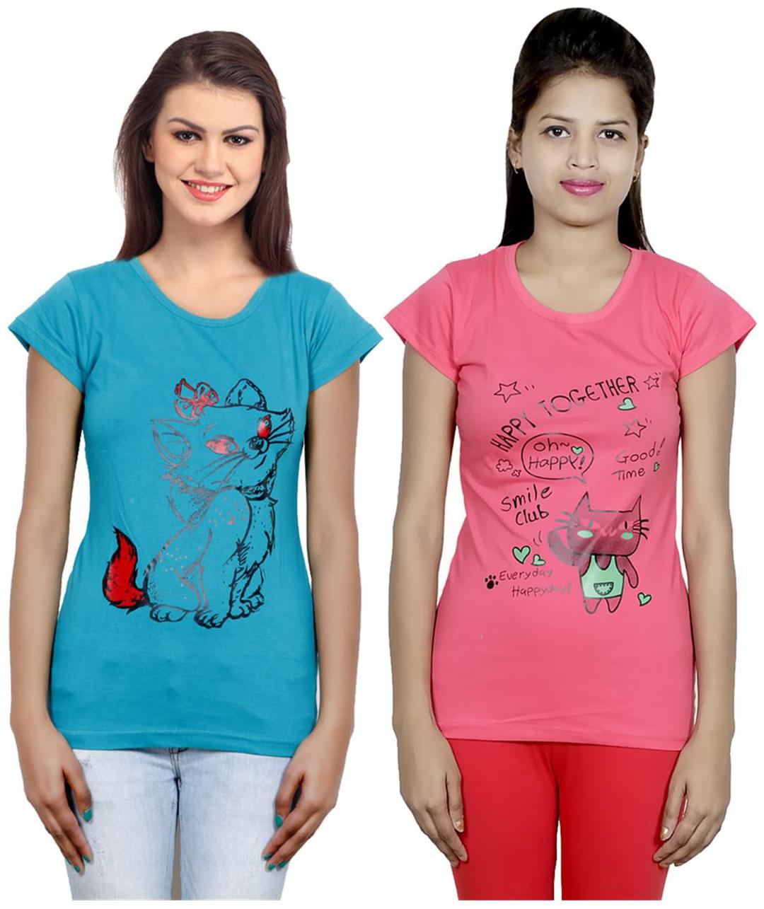 

IndiWeaves Girls Cotton T-Shirt Pack of -2