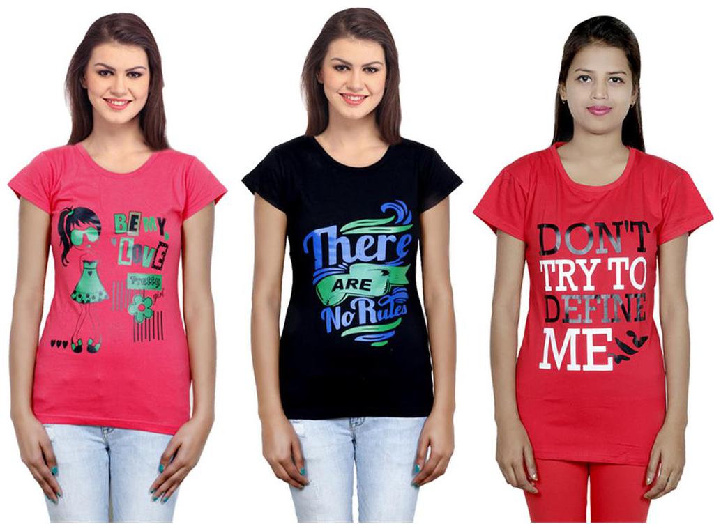 

IndiWeaves Girls Cotton T-Shirt Pack of -3