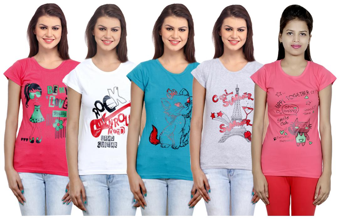

IndiWeaves Girls Cotton T-Shirt(Pack Of 5 T-Shirt) Combo Offer