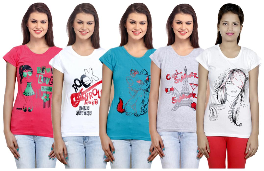 

IndiWeaves Girls Cotton T-Shirt(Pack Of 5 T-Shirt) Combo Offer