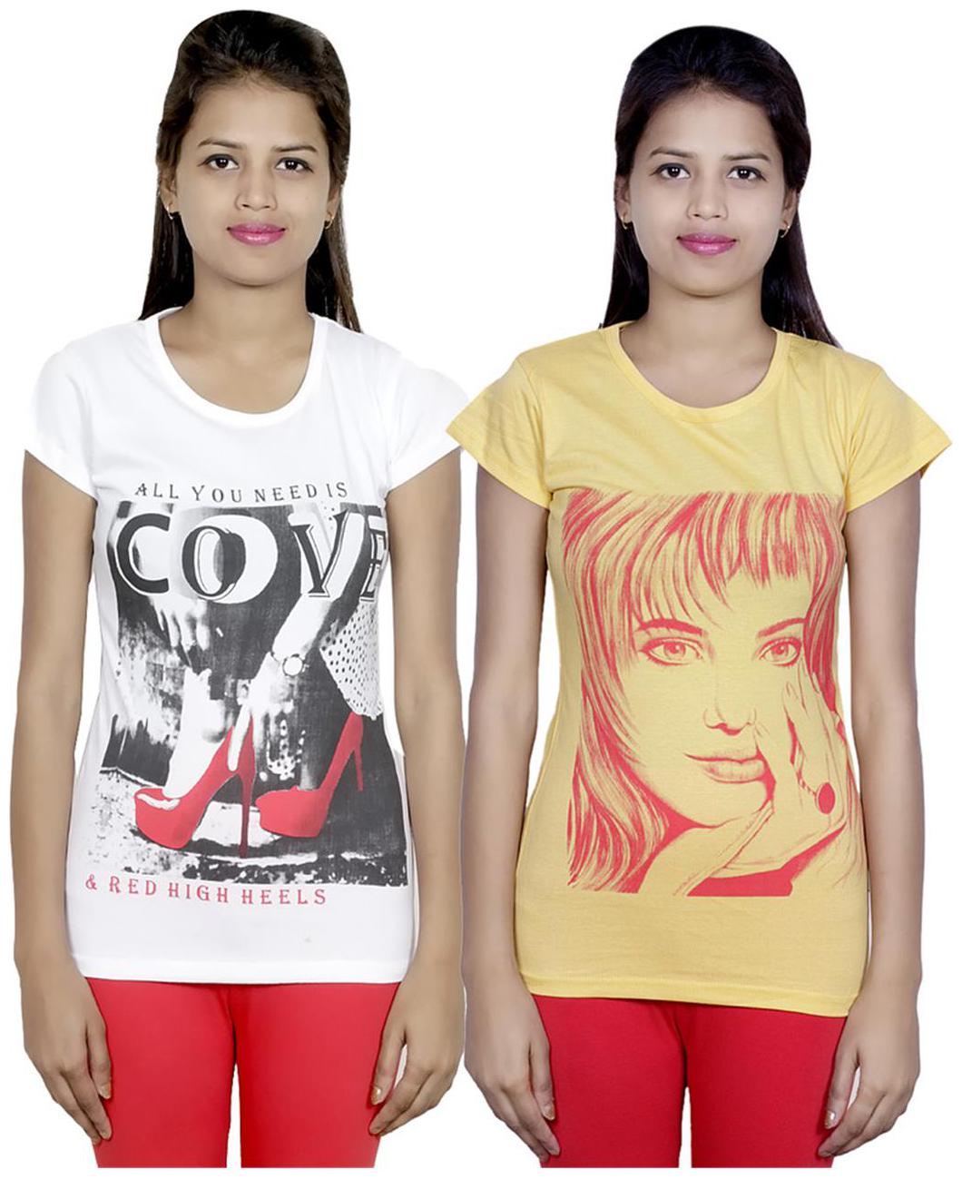 

IndiWeaves Girls Cotton T-Shirt Pack of -2