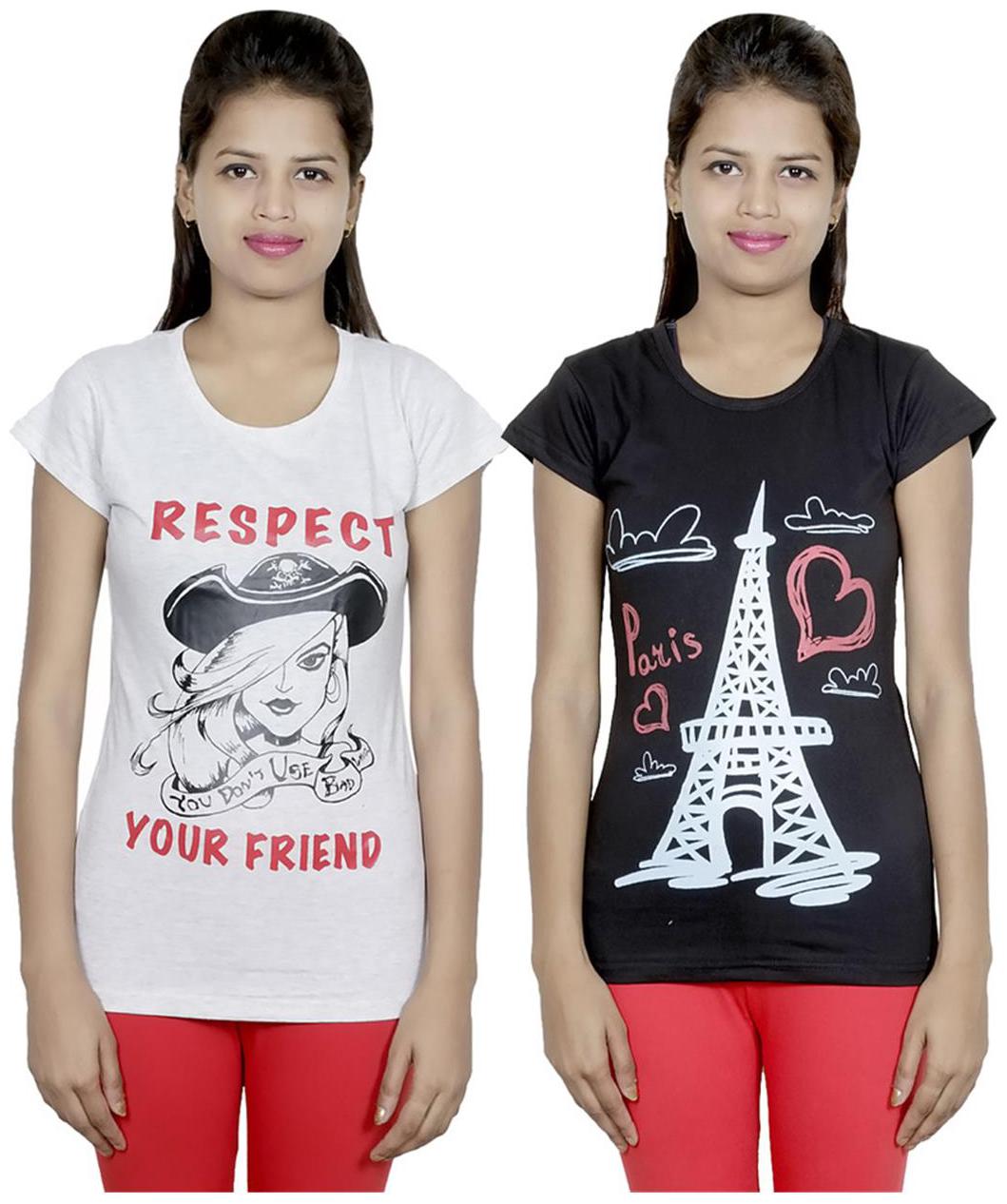 

IndiWeaves Girls Cotton T-Shirt Pack of -2