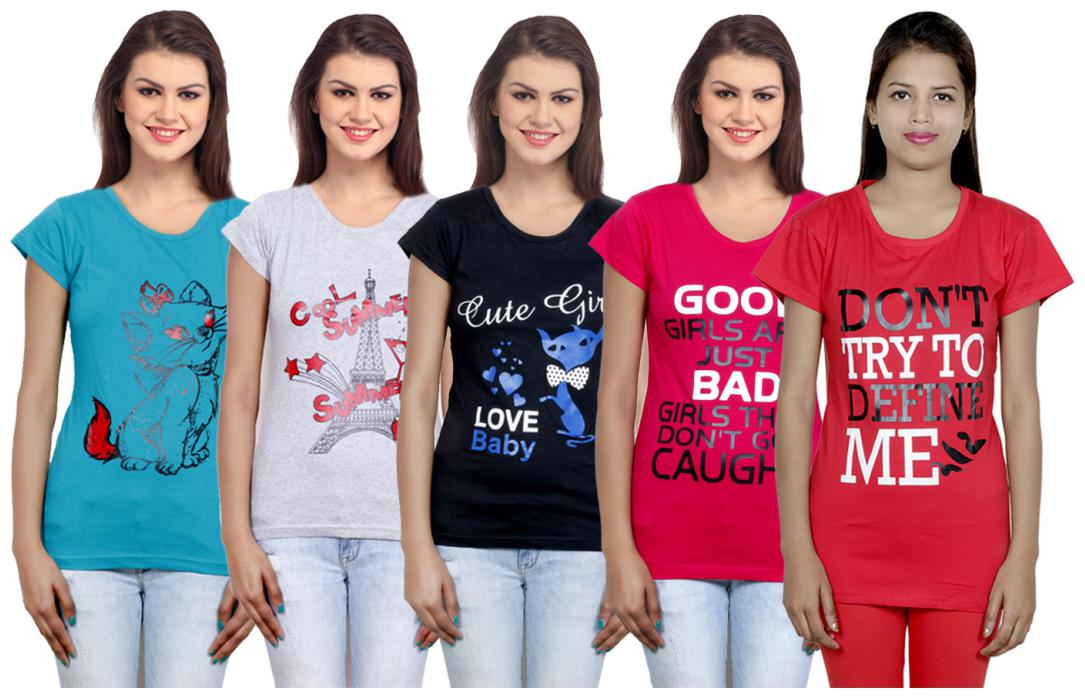 

IndiWeaves Girls Cotton T-Shirt(Pack Of 5 T-Shirt) Combo Offer