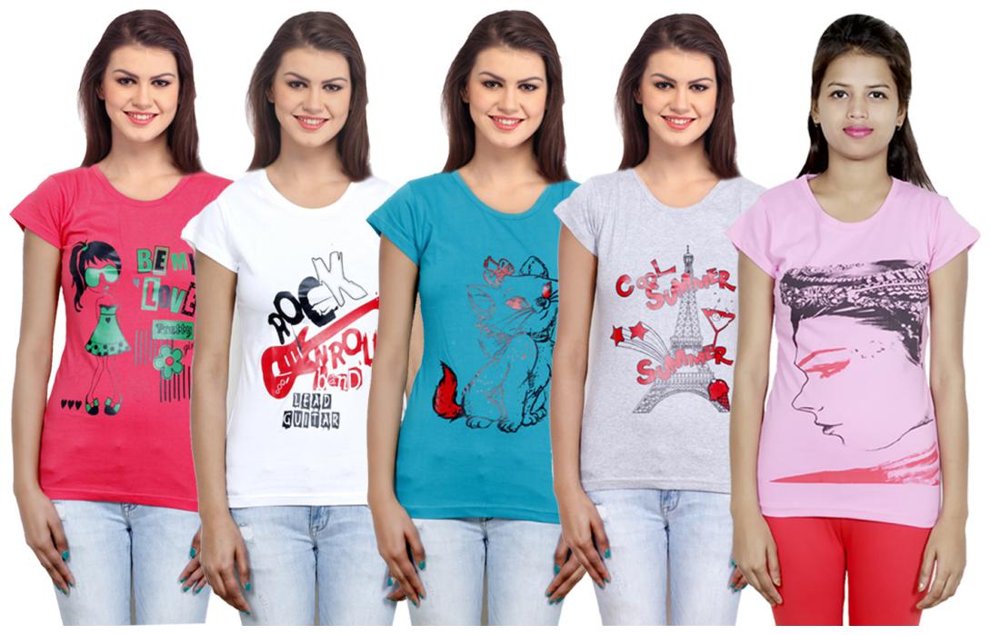 

IndiWeaves Girls Cotton T-Shirt(Pack Of 5 T-Shirt) Combo Offer