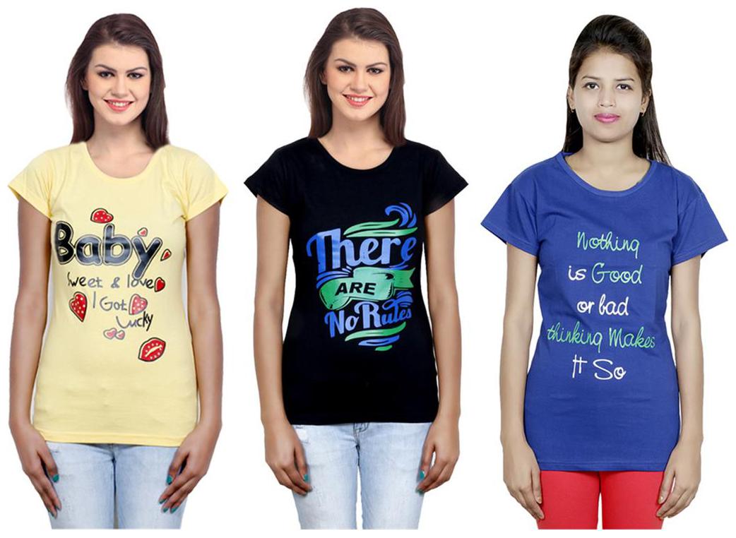 

IndiWeaves Girls Cotton T-Shirt Pack of -3