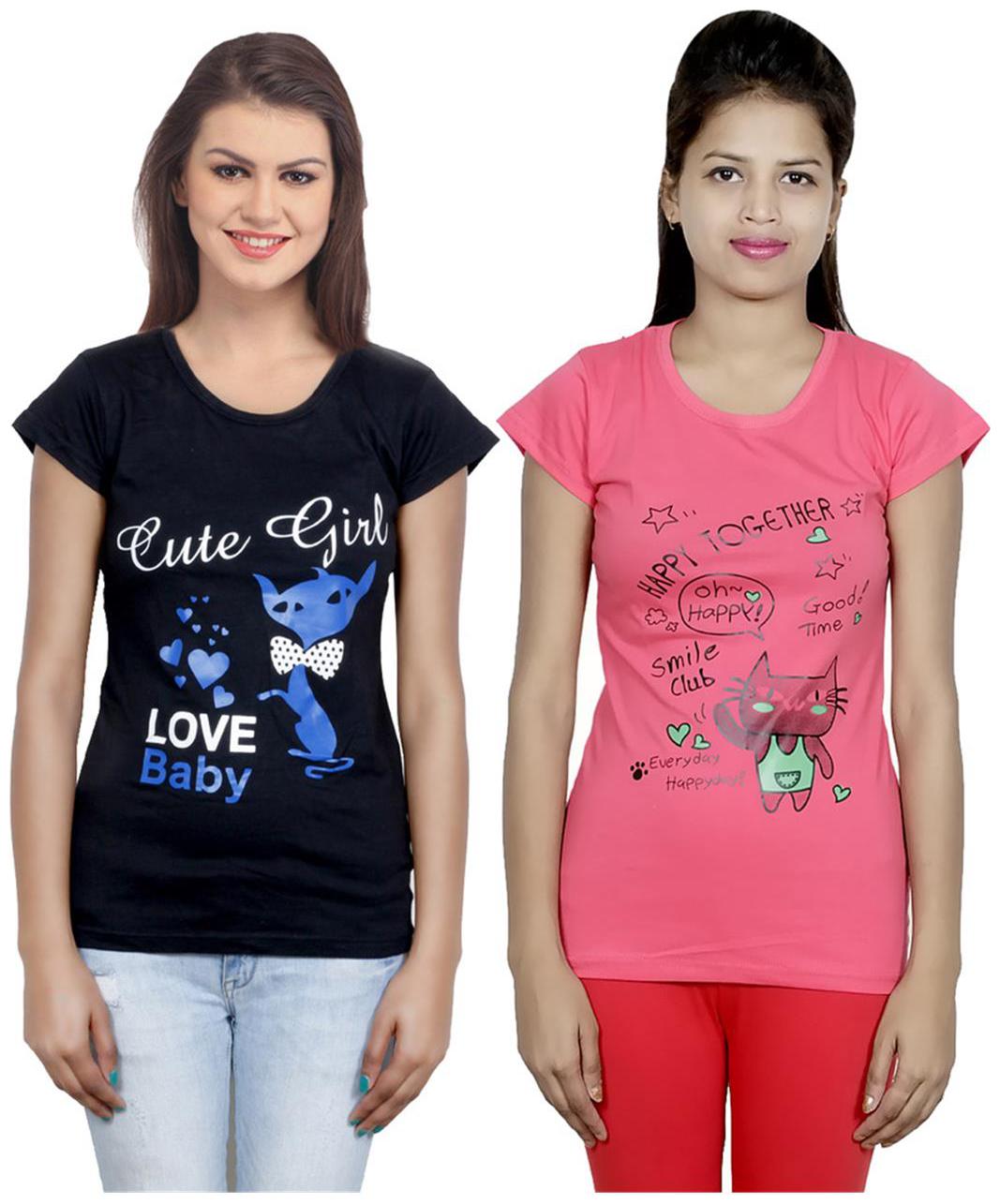 

IndiWeaves Girls Cotton T-Shirt Pack of -2