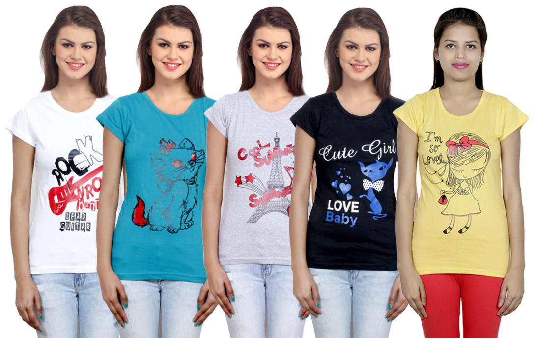 

IndiWeaves Girls Cotton T-Shirt(Pack Of 5 T-Shirt) Combo Offer