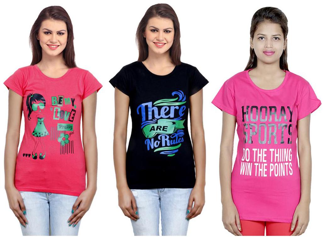 

IndiWeaves Girls Cotton T-Shirt Pack of -3