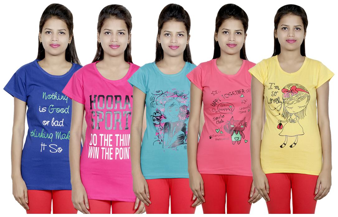 

IndiWeaves Girls Cotton T-Shirt(Pack Of 5 T-Shirt) Combo Offer