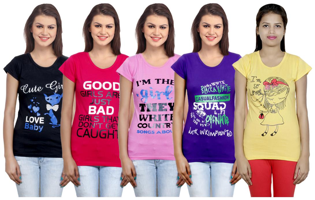 

IndiWeaves Girls Cotton T-Shirt(Pack Of 5 T-Shirt) Combo Offer