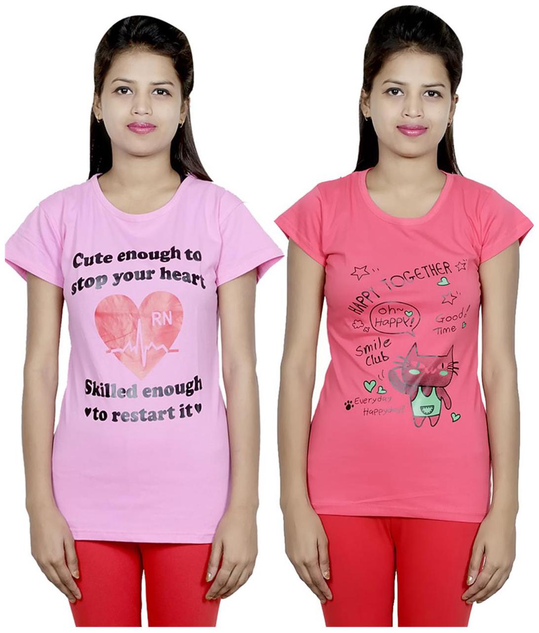 

IndiWeaves Girls Cotton T-Shirt Pack of -2