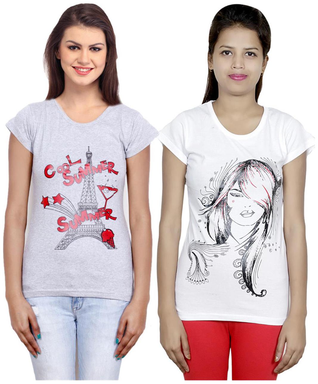 

IndiWeaves Girls Cotton T-Shirt Pack of -2