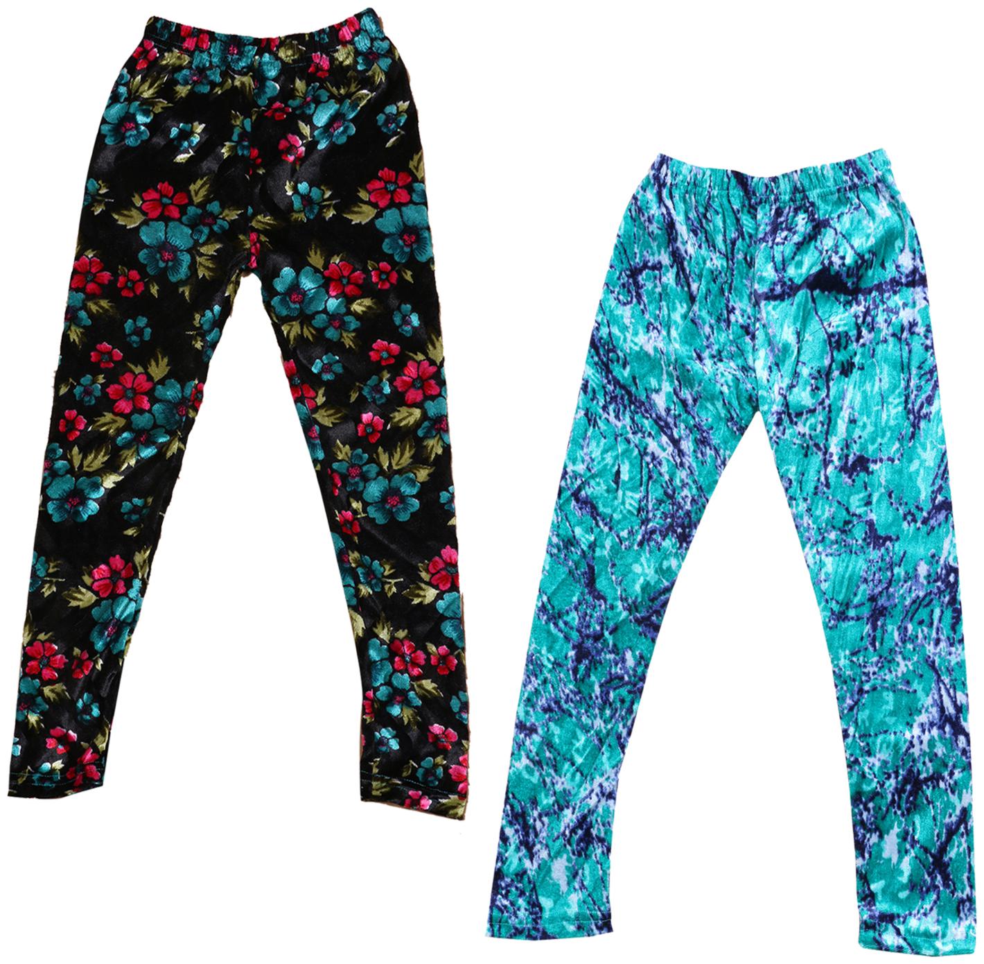 

IndiWeaves Girls Velvet Printed Leggings Pack of 2