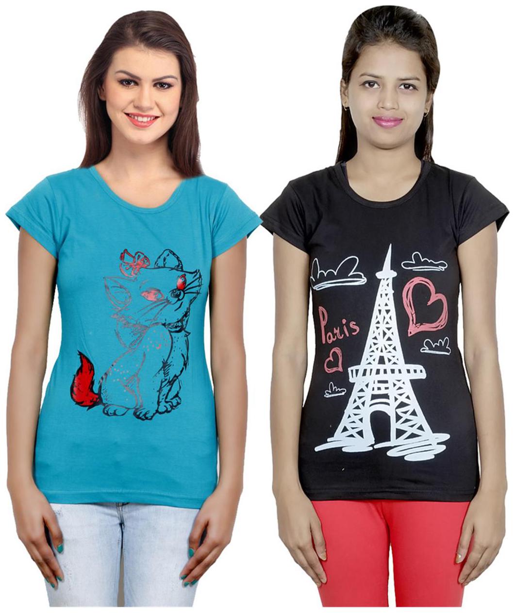 

IndiWeaves Girls Cotton T-Shirt Pack of -2