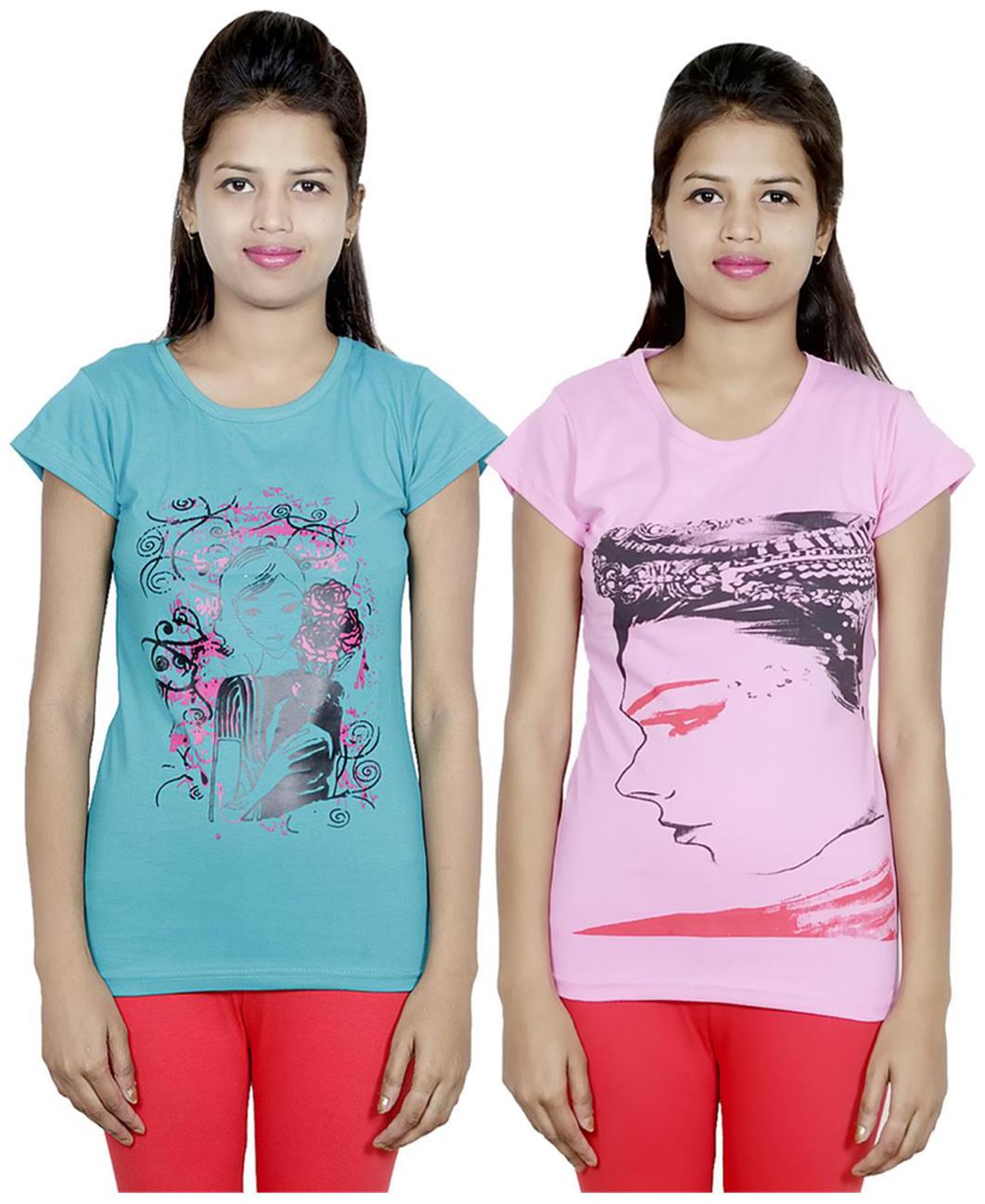 

IndiWeaves Girls Cotton T-Shirt Pack of -2