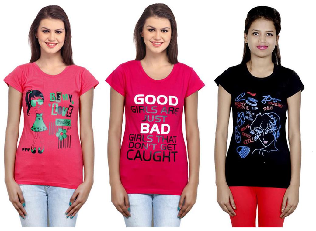 

IndiWeaves Girls Cotton T-Shirt Pack of -3