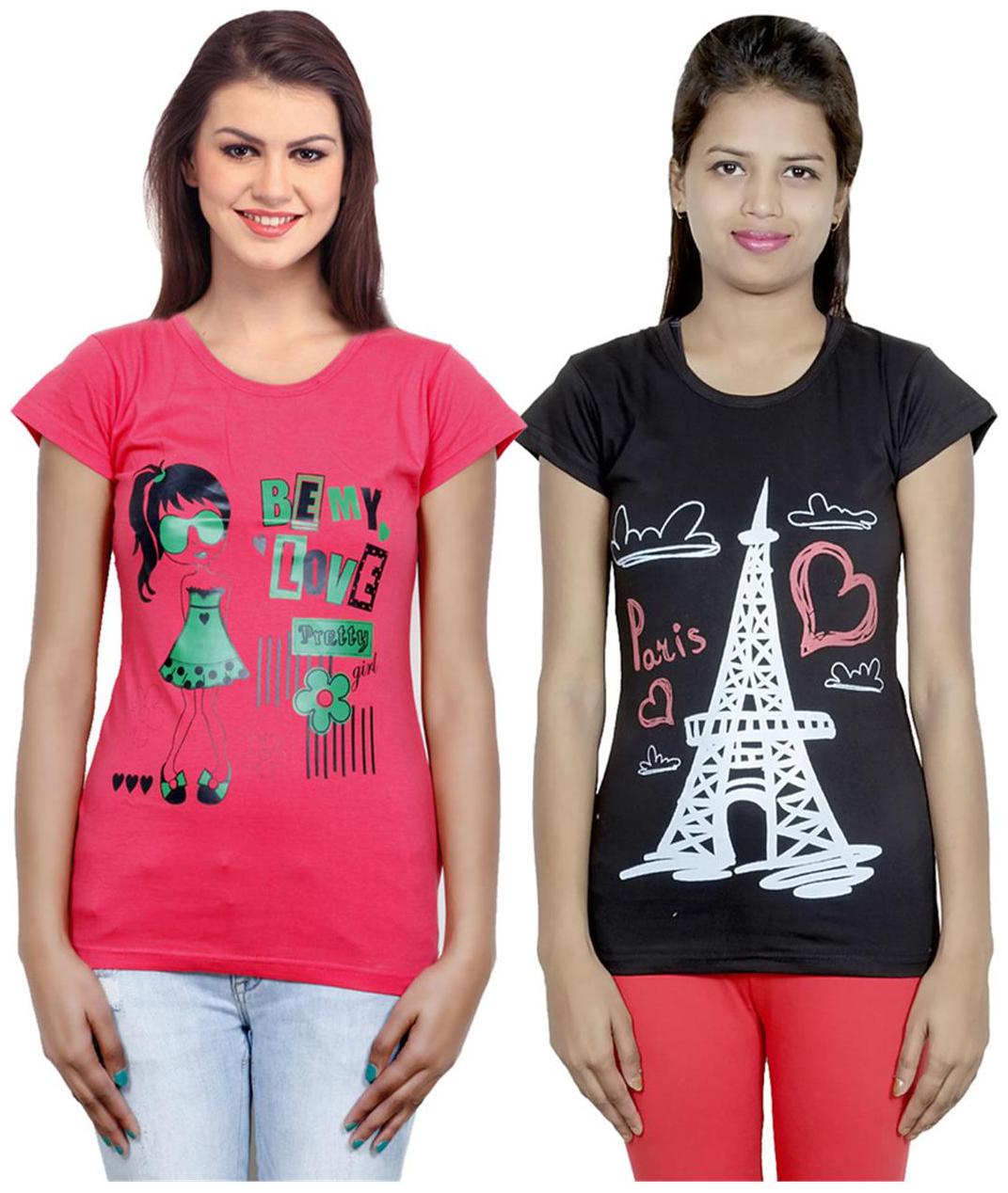 

IndiWeaves Girls Cotton T-Shirt Pack of -2