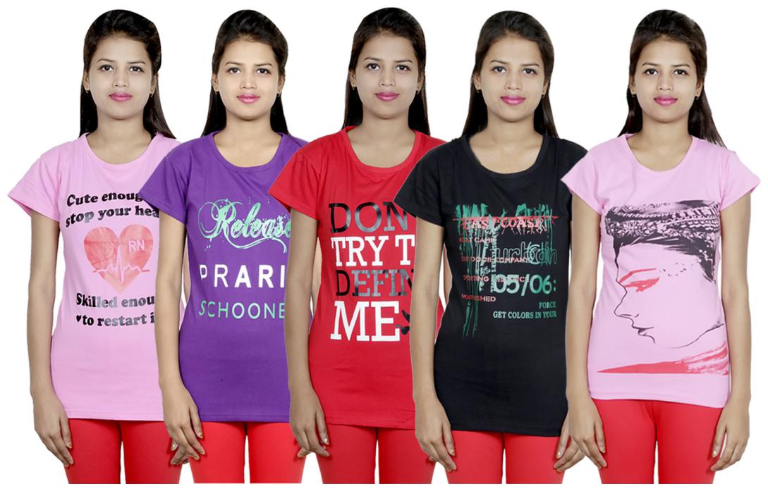 

IndiWeaves Girls Cotton T-Shirt(Pack Of 5 T-Shirt) Combo Offer