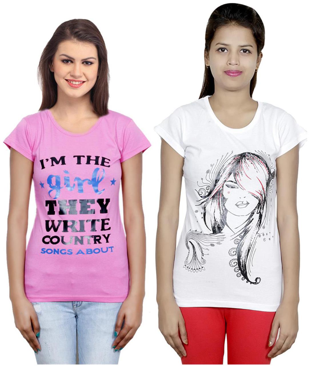 

IndiWeaves Girls Cotton T-Shirt Pack of -2