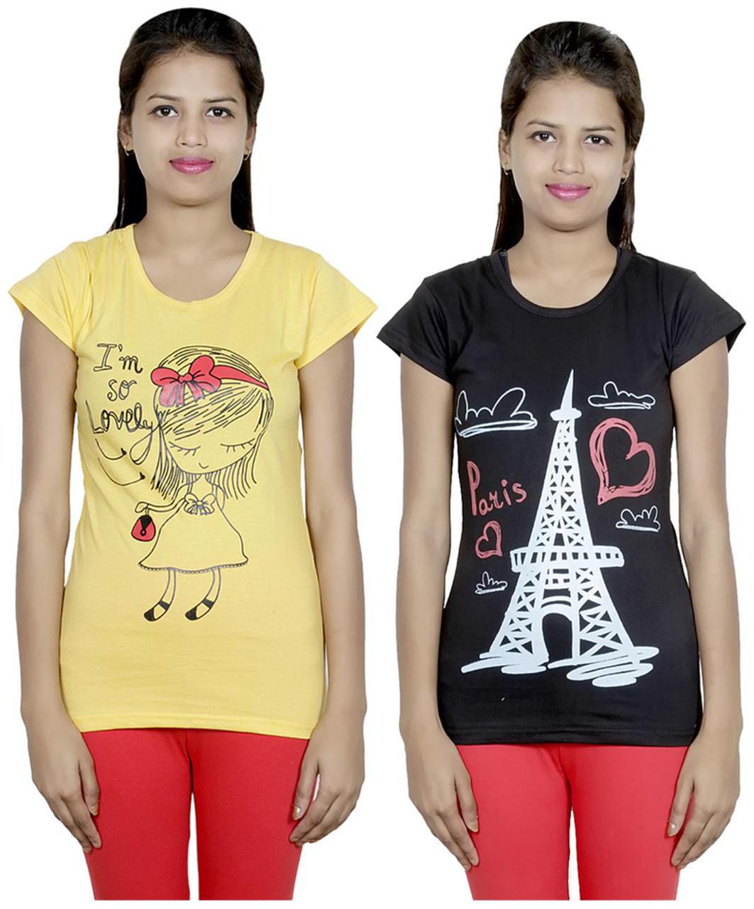 

IndiWeaves Girls Cotton T-Shirt Pack of -2
