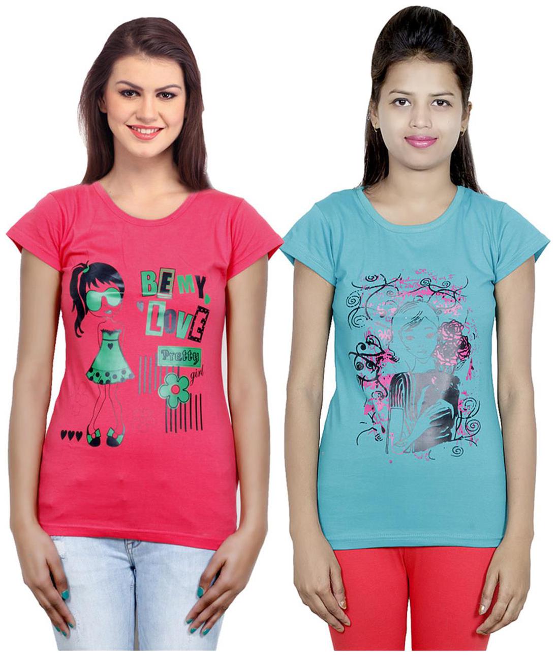 

IndiWeaves Girls Cotton T-Shirt Pack of -2