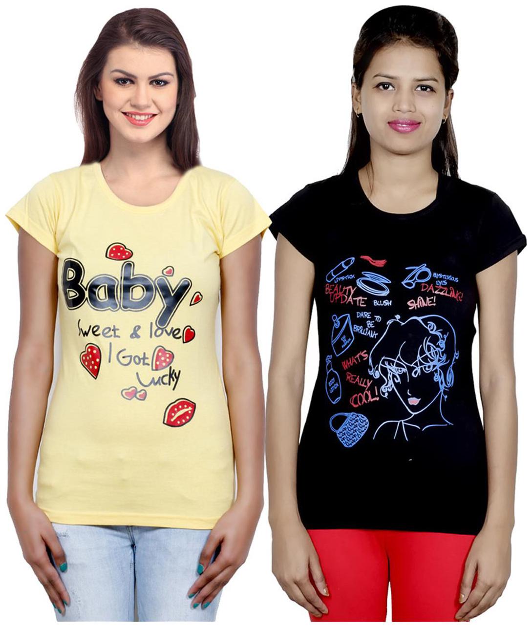 

IndiWeaves Girls Cotton T-Shirt Pack of -2