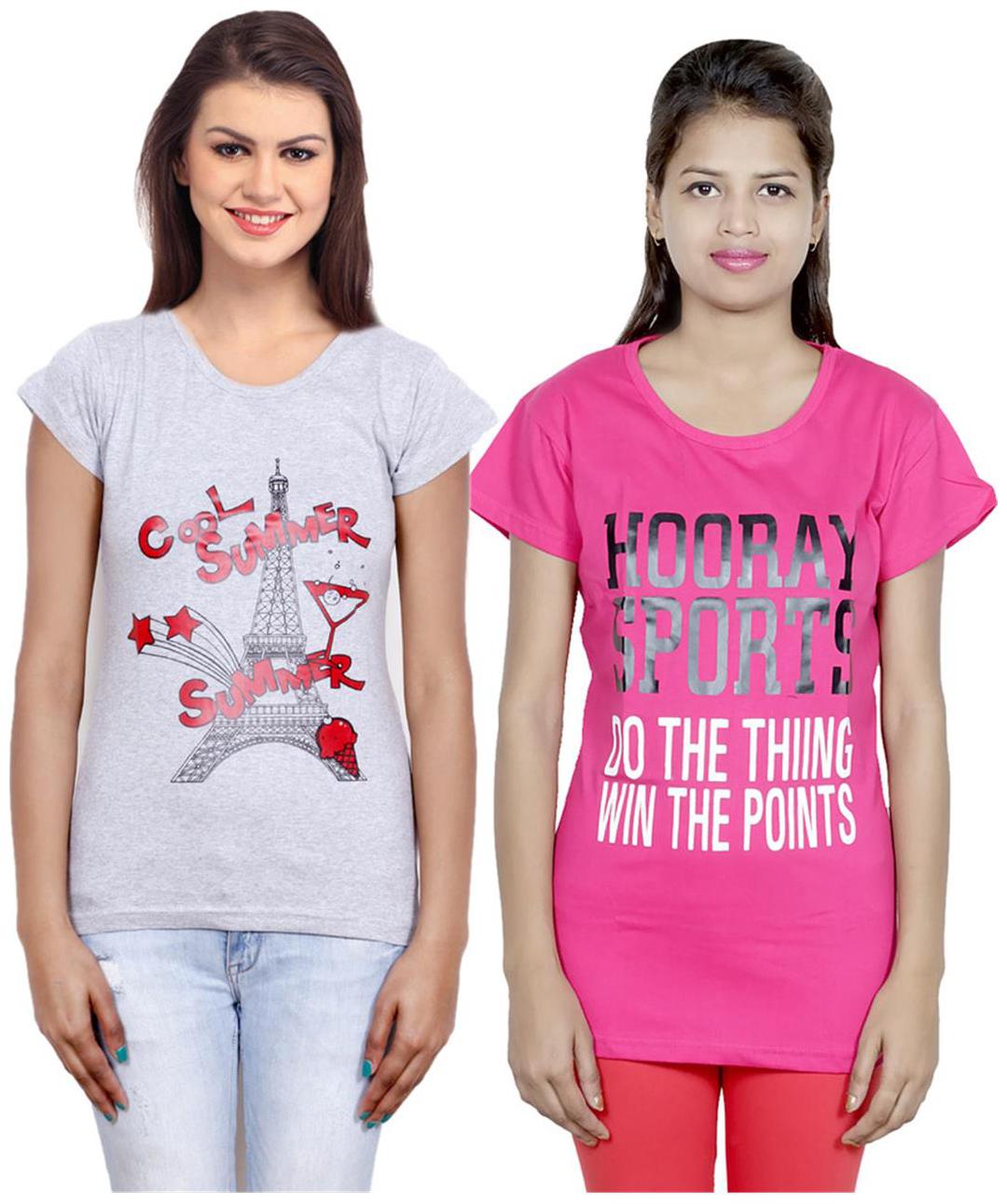 

IndiWeaves Girls Cotton T-Shirt Pack of -2