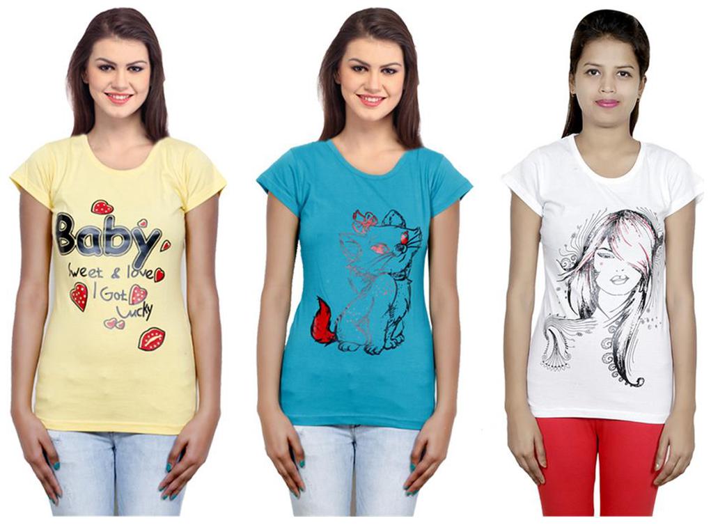 

IndiWeaves Girls Cotton T-Shirt Pack of -3