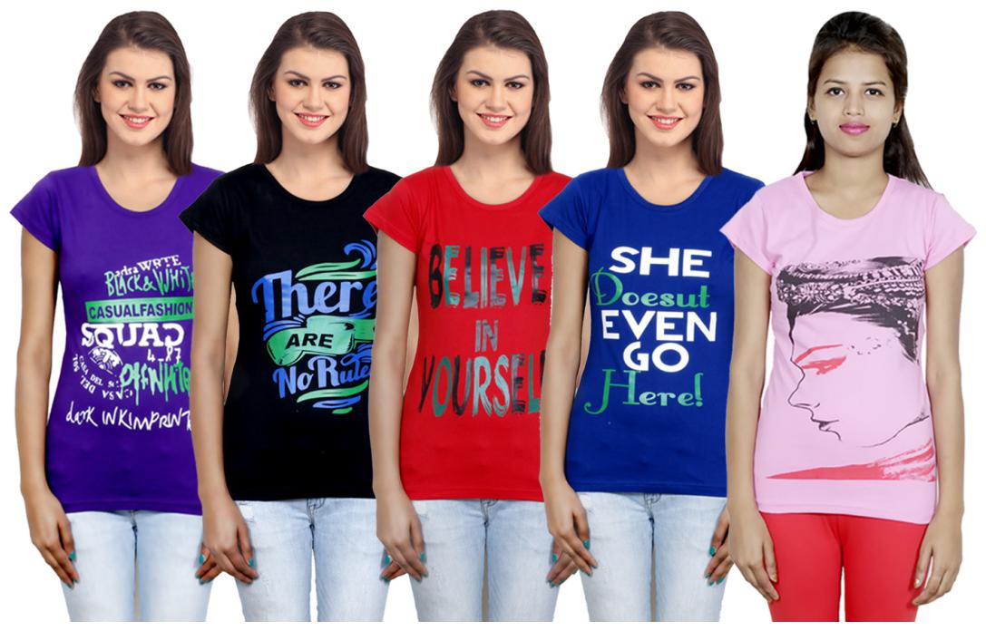 

IndiWeaves Girls Cotton T-Shirt(Pack Of 5 T-Shirt) Combo Offer