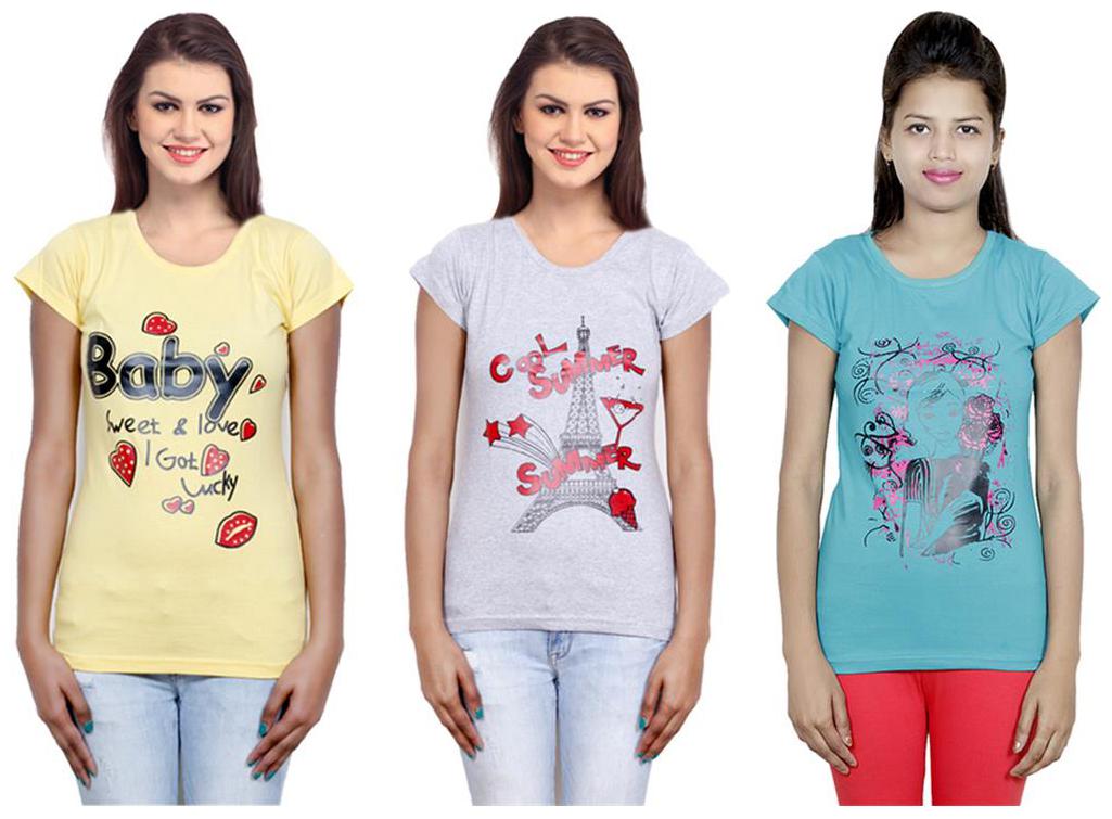 

IndiWeaves Girls Cotton T-Shirt Pack of -3