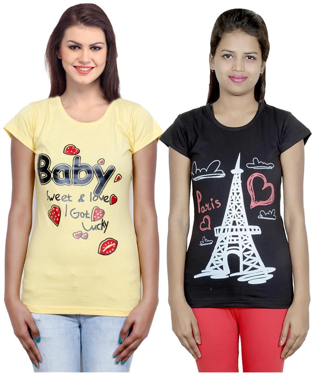 

IndiWeaves Girls Cotton T-Shirt Pack of -2