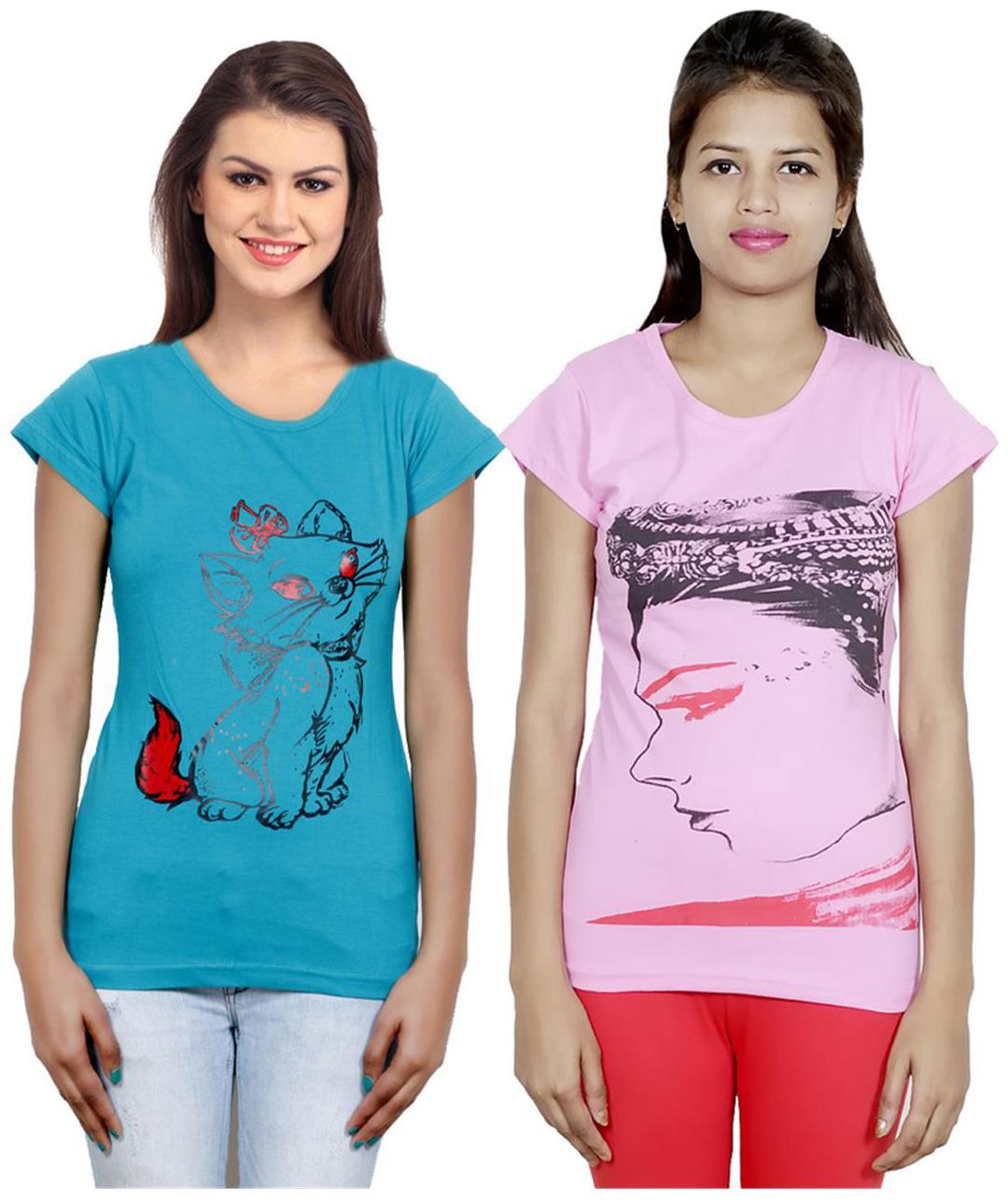 

IndiWeaves Girls Cotton T-Shirt Pack of -2